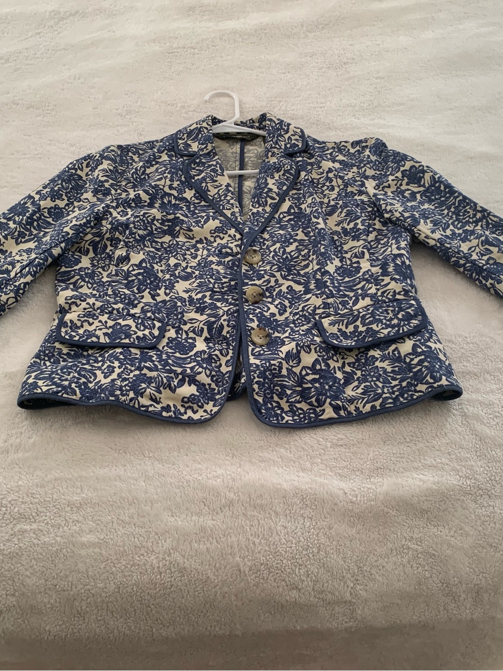 Eddie Bauer Blue & Cream Floral Blazer Jacket
